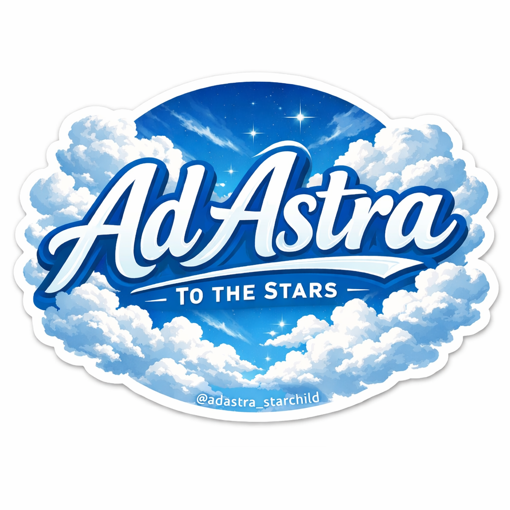 Ad Astra World logo in clouds with stars, music brand and lifestyle platform To The Stars